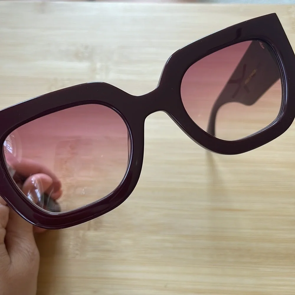 Brand New Diff Eyewear Arden Boxy Square Claret Wine Sunglasses 100% UV Protect